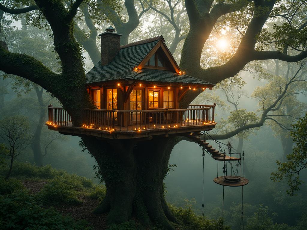 Cabane perchée dans les châtaigniers